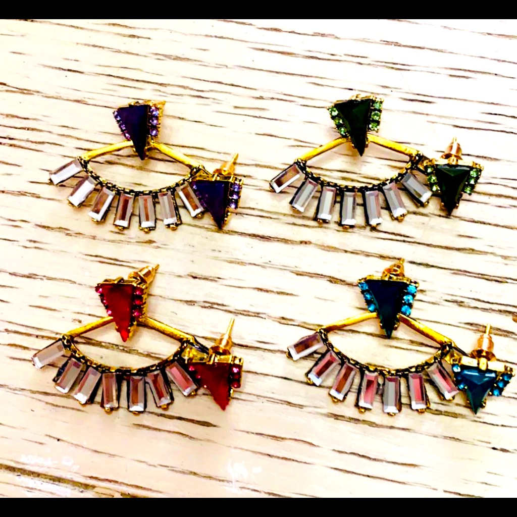 Set Of 4 Antiqued Mismatched Crystal Ear Jackets